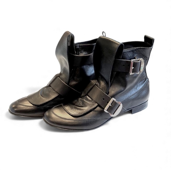 Vivienne Westwood Black Leather Kiltie Buckle Ankle Boots – Size 39 - Picture 2 of 9